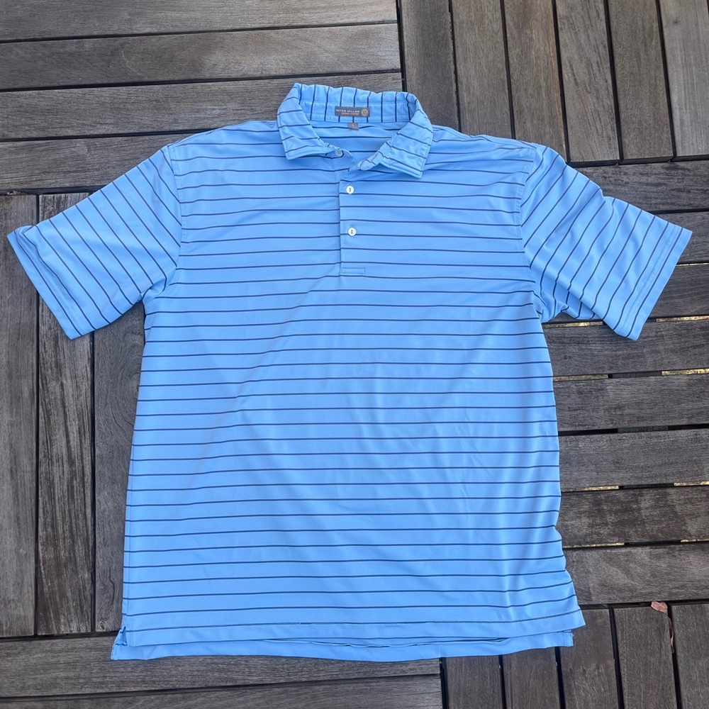 Peter Millar Light Blue Striped Polo Shirt